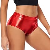 rtdgcv Hoch taillierte metallische Booty-Shorts für Damen, Rave-Hose zum Tanzen, Hotpants, Clubwear...