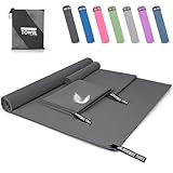 Pfloge® Mikrofaser Handtuch 3er Set, 180x80cm Microfaser Handtücher Groß+ 2 Stück 80x40cm Klein...