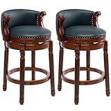 AULIFE Drehbarer Barhocker aus Echtleder mit Rückenlehne, Barstuhl aus Massivholz mit...