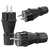 Schuko Stecker 230V IP54 - 3er Set Robuster Schutzkontaktstecker aus Gummi & Kunststoff, Schwarz |...