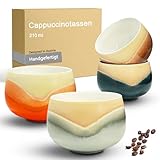 OndaCore Cappuccinotassen SET 4x210ml-Beige, Hochwertige Tassen aus Porzellan, Handgefertigte bunte...