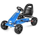 COSTWAY Gokart mit verstellbarem Sitz, Go Cart mit Handbremse, Tretauto bis 30kg belastbar, Pedal...