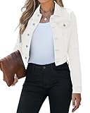 Vetinee Weiße Jeansjacke Damen Herbst Jacke Damen Elfenbeinweiß Größe M Passt für EU 38-40