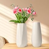 Keramik Vasen 2er Set, Vase Weiß Boho Deko für Pampasgras, Trockenblumen Blumenvase Modern Kleine...