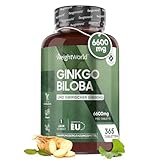 Ginkgo Biloba - 6600mg pro Dose - Mit Sibirischer Ginseng Extrakt (25:1) - 365 Vegane Tabletten für...