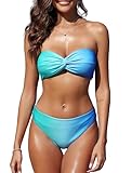 ZAFUL Damen trägerloser Twist-Bandeau-Bikini, 2-teilige Badebekleidung, freche, solide Badeanzüge...