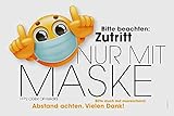 Hinweisschild Maskenpflicht Abstand halten Motiv Smiley 30 x 20cm Kunststoff