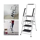 4 Stufen Klappleiter mit Handlauf Trittleiter Klappbar Tragbare kompakte Leiter Rutschfeste Matte...