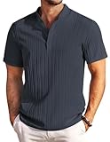 COOFANDY Henley Hemd Herren Kurzarm Sommerhemd mit Stehkragen Kurzarm Strand Textured Herrenhemd...