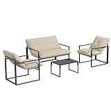 Outsunny Gartenmöbel Set 4 Personen Stahl wetterfest Balkonmöbel-Set mit 2er Sofa, Sessel...
