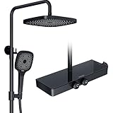 Rainsworth Duschsystem mit Thermostat und Glasablage - Ein-Tast-Bedienung & Durchflussregelung...