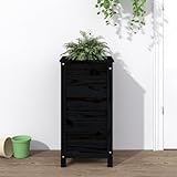 Mandloder Pflanzkübel Schwarz 40x40x78 cm Massivholz Kiefer, Robuster Holz Pflanztrog für Garten,...