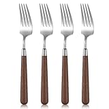 4 Stück Besteckgabeln, 20, 3 x 2, 5 cm, Silbergabeln aus Edelstahl mit Holzgriff, leicht zu...