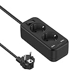 JSVER Steckdosenleiste USB mit 2 Fach, Mehrfachsteckdose Verteilersteckdose 2 USB Anschluss mit...