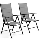 LIFERUN Gartenstühl Hochlehner Klappbar, 2er Set Aluminium Balkonstuhl,mit Gesteppte Rückenlehne &...