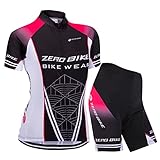 Damen Atmungsaktiv Schnelltrocknend Fahrradtrikot Set, Outdoor Kurzarm Radsport-Shirt + 3D Gel...