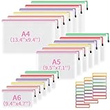 18 Stück Dokumententasche mit Reißverschluss,3 Größen Dokumententasche A4+A5+A6 Kunststoff Mesh...