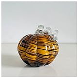 DECRZPB Glasfigur schwarz-Goldener gestreifter Kürbis handgefertigt mundgeblasenes Kristallglas...