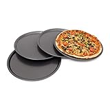 Relaxdays rundes Pizzablech, Backblech 4er Set, Backset aus beschichtetem Carbonstahl, Pizza &...