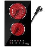 Domino Glaskeramikkochfeld, IsEasy Doppel Glaskeramik Kochfeld mit 9 Leistungsstufen Einstellung,...