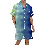 Herren Satin Schlafanzug Sommer Kurzarm Pyjama Set Zweiteiliger Nachtwäsche Loungewear Set mit...