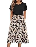 Zeagoo Kleid Damen Sommer Elegant Floral Kleid Damen Rundhals Strandkleid Kurzarm Swing A Linie...