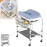 TWOLIIN 4 in 1 Wickeltisch mit Badewanne – Tragbarer Wickelständer mit seitlichem Hängekorb und...