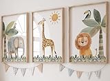 Eviepops Prints Set aus 3 Safaritieren für Kinderzimmer von Jungen und Mädchen, Ungerahmter Druck,...