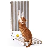 FUKUMARU Kratzbrett Katzen, 48 cm hohe L-förmige Kratzpappe mit Stripe-Muster, widerstandsfähig...