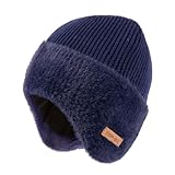 TOP-EX Herren mütze Merino Wollmütze Damen Beanie mit Ohrenklappen Wintermütze Warm Strickmütze...