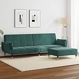 ZQQLVOO Schlafsofa 2-Sitzer mit Fußhocker Dunkelgrün Samt Klappbares Schlafsofa mit Fußhocker,...