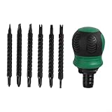 12-in-1 Ratschen-Schraubendreher-Set mit ergonomischem Griff, 6 doppelseitige Bits für Schlitz,...