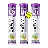 EVÄM Vitamin D3 Brausetabletten 82g I Geschmack Apfel-Zitrone I 3x20 Stück I...