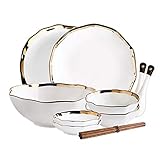 Keramik Speiseteller 9-teilig Geschirrsets Porzellan Tafelservice Teller und Schalen Set...