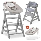 Hauck Hochstuhl Alpha Plus Newborn Set mit Bouncer Powder Bunny - Holz Hochstuhl ab Geburt mit...