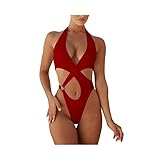 Badeanzug Damen Einteiliger Plunge Push Up Hoch Taillierte Sexy Tanga Monokini Badeanzüge mit...