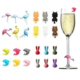 Luvadeyo 24Pcs Wine Glass Charms Tags Lovely Animals, Silicone Wine Glass Drink Markers Cup Labels...