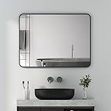 Goezes Wandspiegel Schwarz 60x80cm Rechteckiger Spiegel mit Metall Rahmen, dekorativer HD Groß...