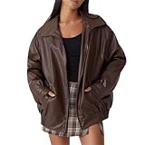 Kurze Jacke Für Damen Baseball Winddicht Kunstlederjacke Solider Color Mantel Stanzjacke Glitzer...