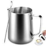 Anpro Milchkännchen, Milk Pitcher 350ml / 12 FL.oz. Milchkanne aus Edelstahl, Milch Aufschäumen...