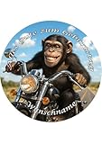 Tortenaufleger Wunschname, Affe, Motorrad, Biker, Lustig, Tortendeko, Cake Decoration Fondant, Ø...
