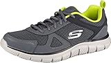Skechers Herren Track BUCOLO Sneaker, Charcoal & Black Leather/Mesh/Lime Trim, 42 EU