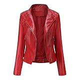 Kunstlederjacke Damen mit Reißverschluss, Leichtweiht Motorradjacke Winddichte, Fashion Kurze...