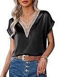 Zeagoo Damen Satin Bluse Elegant Hemdbluse Kurzarm Tunika Shirt Sommer Casual T-Shirt Leichte Blusen...