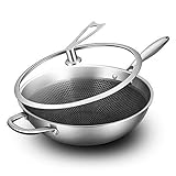 Aioneer Kochtopf, Bratpfanne, Edelstahl-Wok, Mit Deckel, Antihaft-Pfanne, Kein Öl, Rauch, Flacher...
