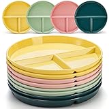 ZENFUN 8 Stück Kunststoff-Portionskontrollteller, 22,9 cm, rund, drei Gitter, Kinderteller,...