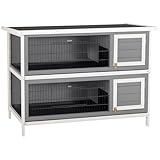 PawHut Hasenstall 2 Ebenen Kaninchenstall aus Vollholz Winterfest Doppelstockhaus mit Bodenwannen...