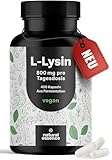 L-Lysin hochdosiert - 400 Kapseln - 800mg pures L Lysin pro Portion - Aus pflanzlicher Fermentation...