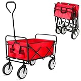 Bollerwagen Transportwagen Faltbar, Handwagen mit Seitentasche, Gartenwagen mit 80 kg...