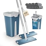 Wischmopp Set mit Eimer, Hände frei Flacher Bodenwischer mit 8 Mikrofaser Pads, Household...